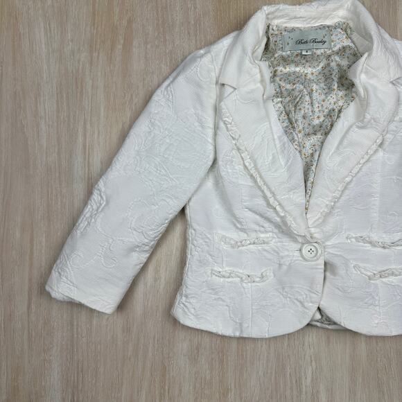 Beth Bowley White Feminine Floral Textured Office Singe Button Blazer Jacket 6 - Picture 3 of 15